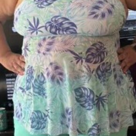 SHEIN *New* Mint and Purple Leaf soft, sheer flowing 2Pc Babydoll Swim Set - Picture 10 of 10